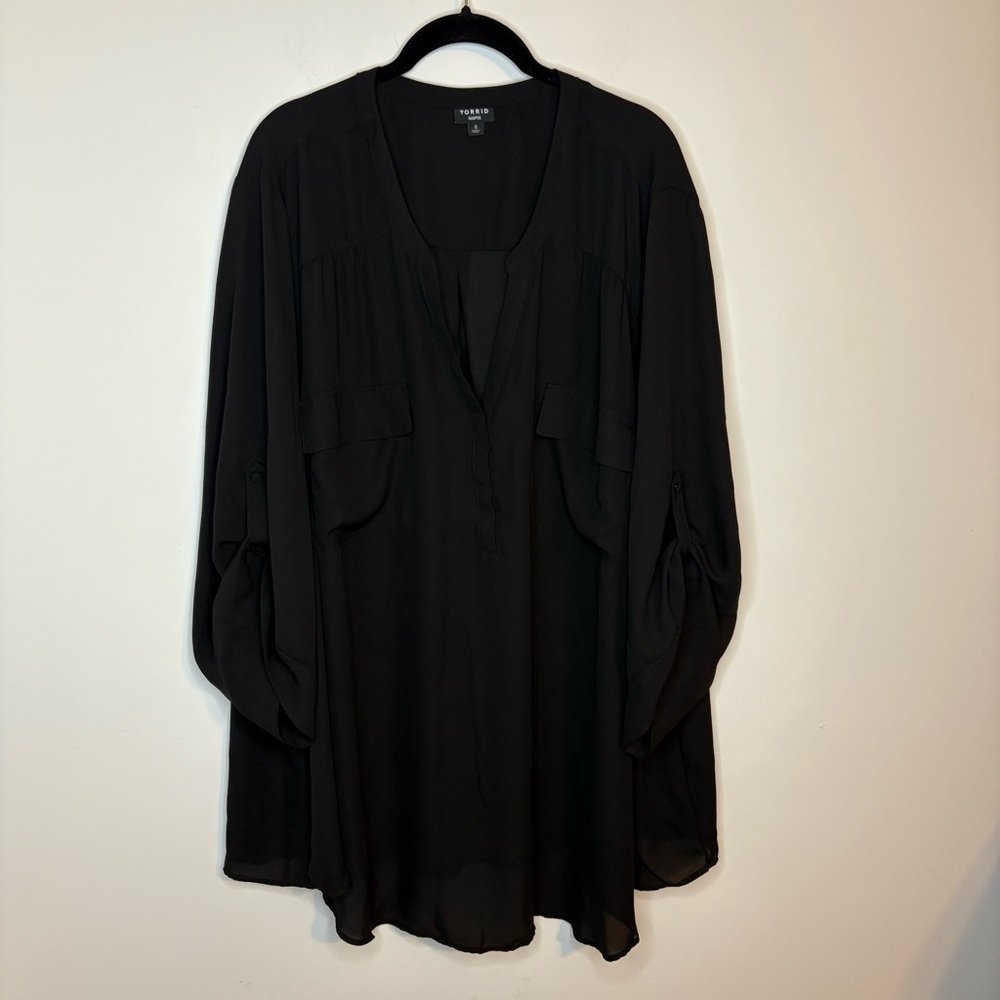 Torrid Harper Black Blouse Size 6x Women’s V-Neck With Pockets 3/4 Sleeve